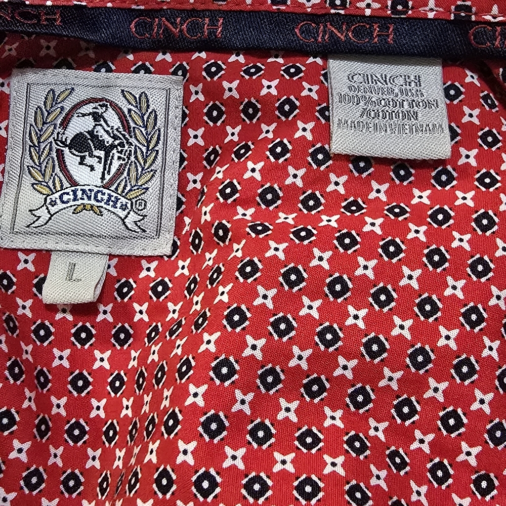 CINCH Men's Red Blue White Print Long Sleeve Button-Down Western Shirt Sz L - Picture 5 of 6